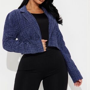 Blue Tweed Cropped Blazer